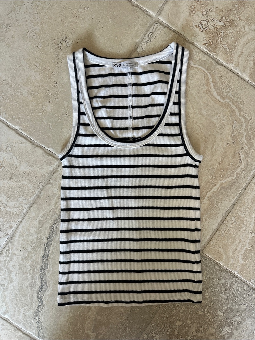 Zara Black & White Striped Ribbed Tank